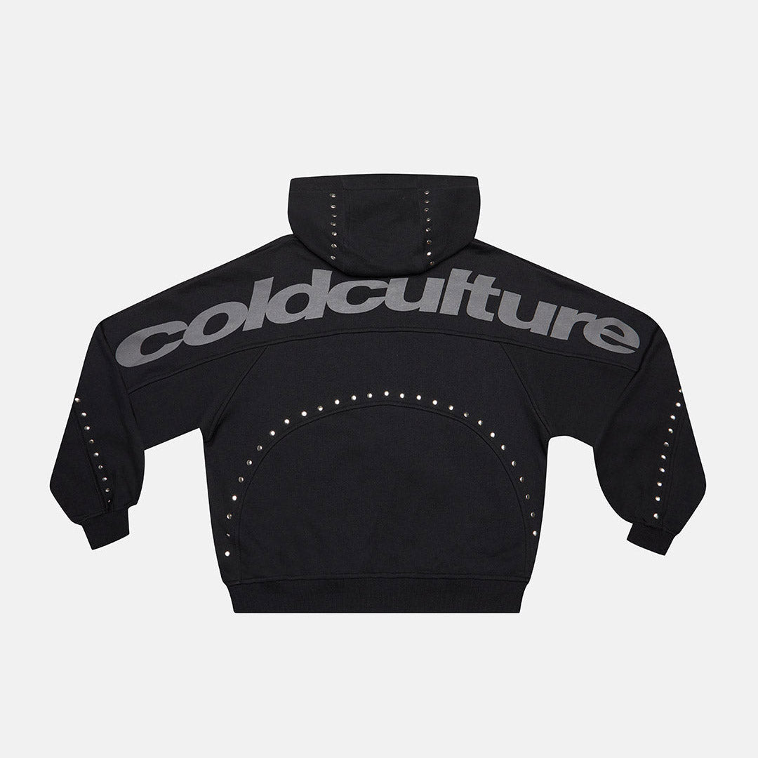 STUD ZIP HOODIE BLACK - Cold Culture
