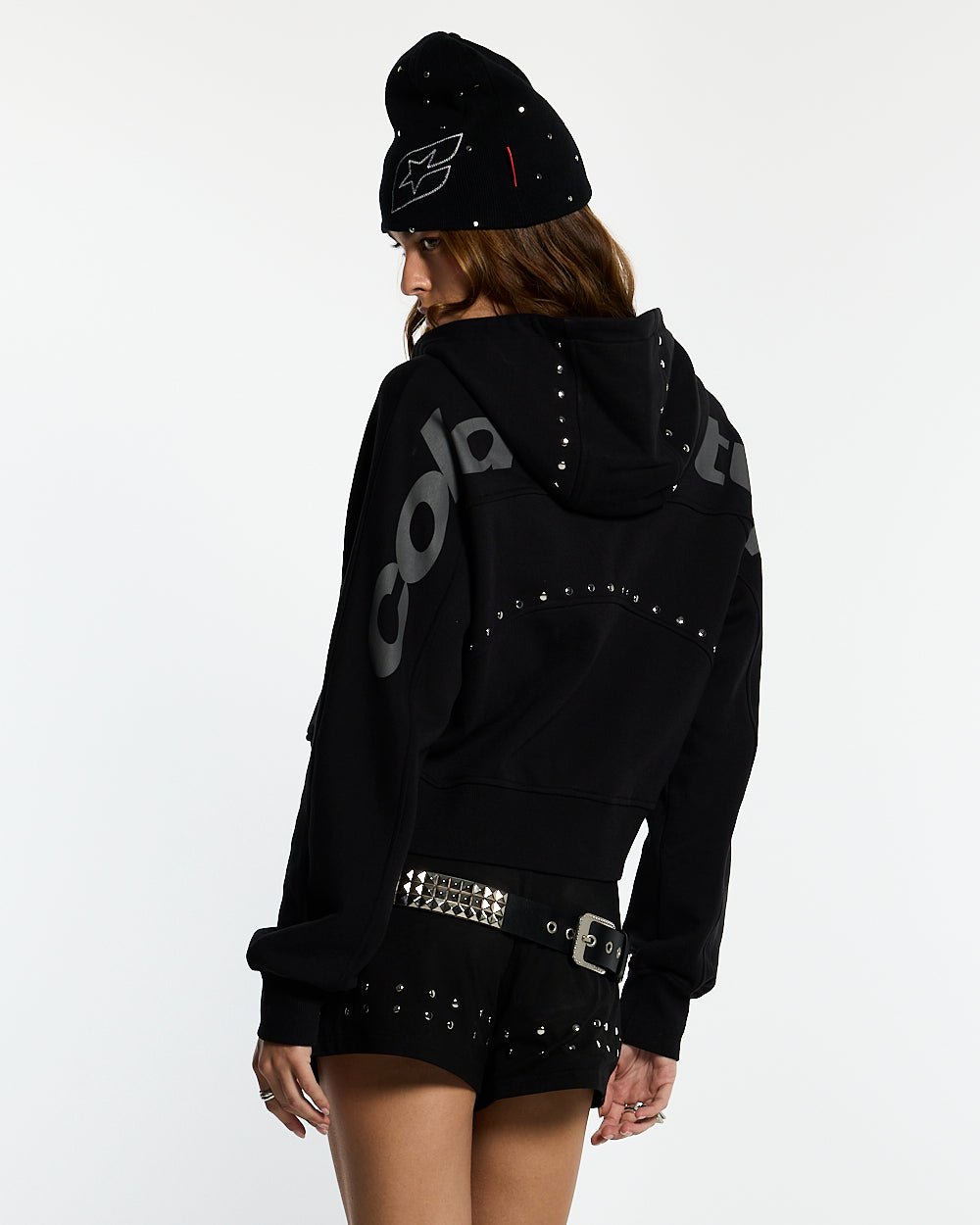 STUD ZIP HOODIE BLACK - COLD CULTURE