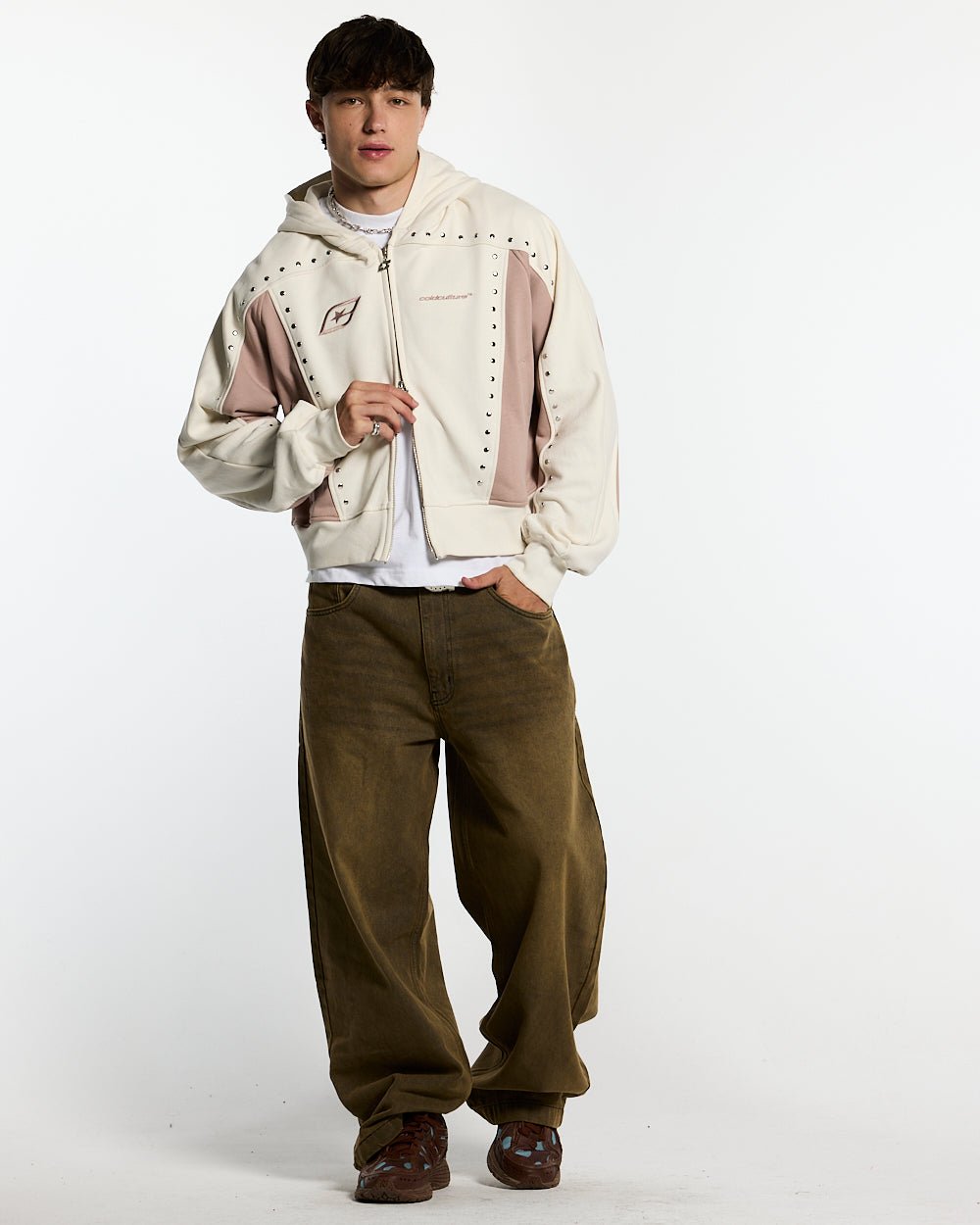 STUD ZIP HOODIE LIGHT GREY - COLD CULTURE