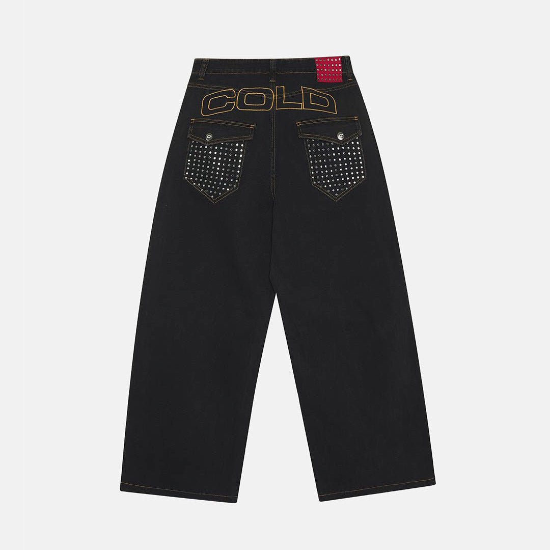 STUDS JEANS BLACK DENIM - Cold Culture