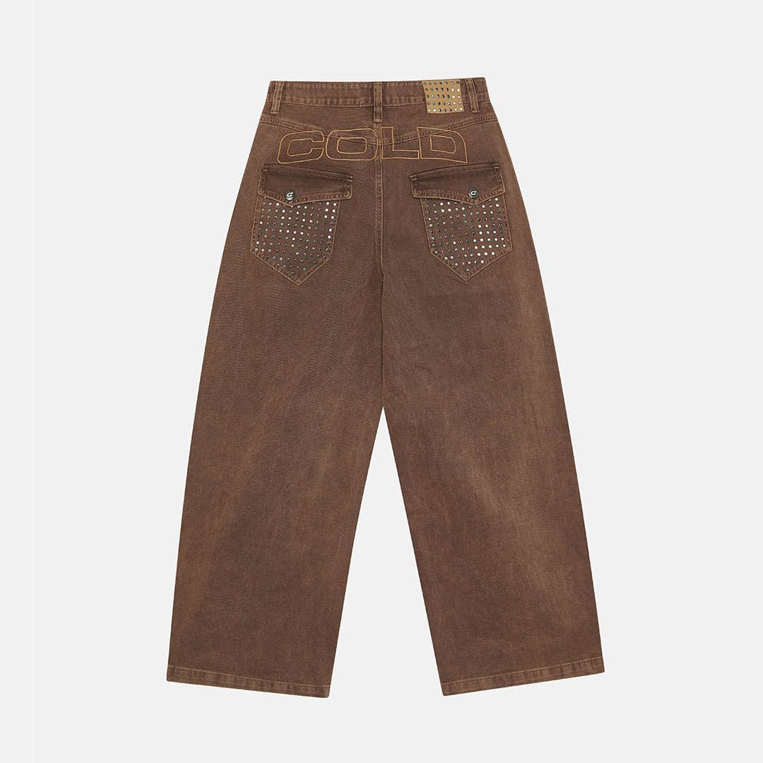 STUDS JEANS BROWN DENIM - Cold Culture