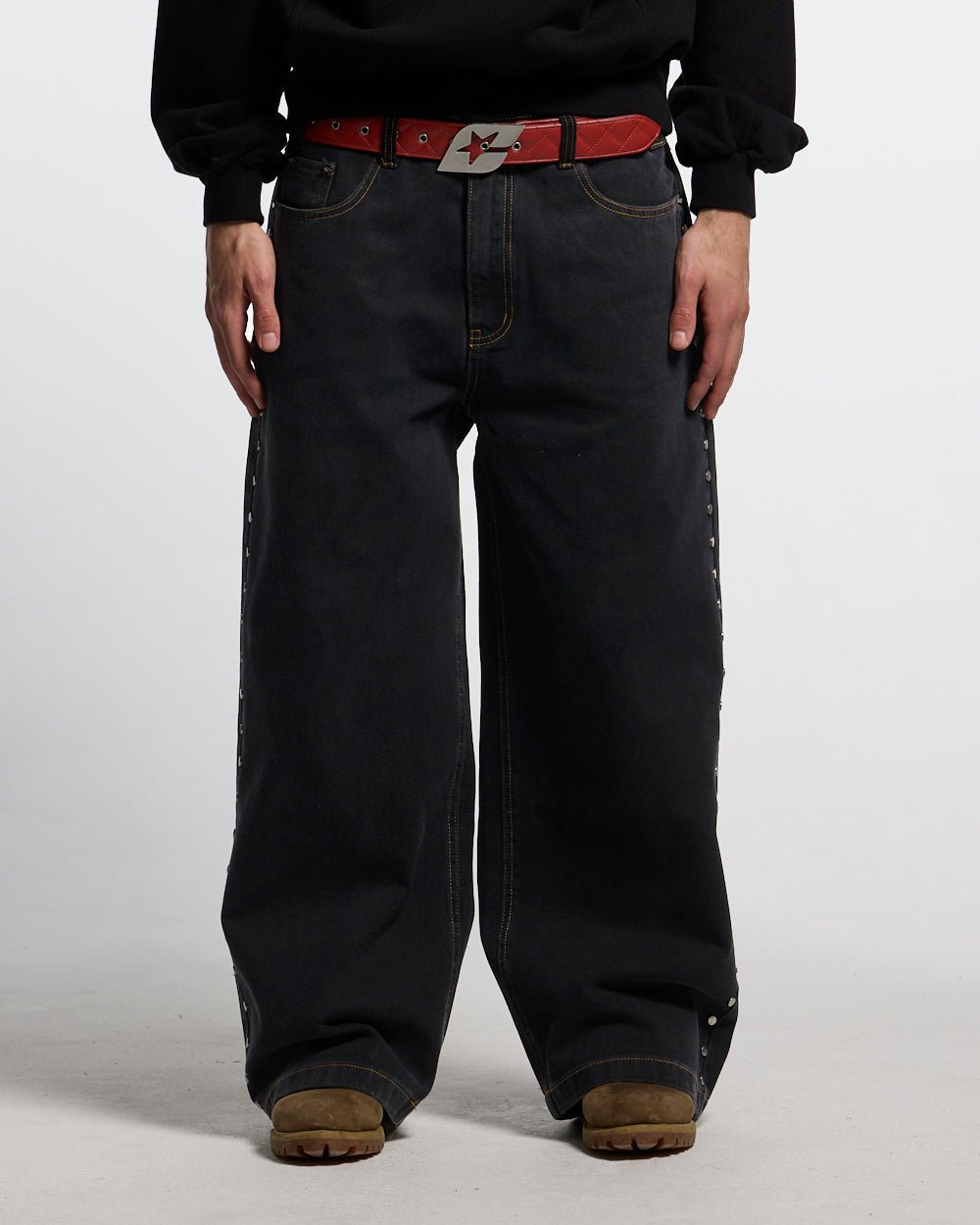 STUDS PANTS BLACK DENIM - Cold Culture