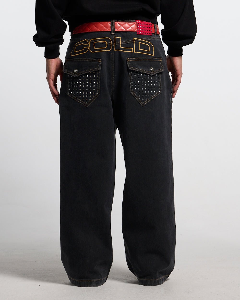 STUDS PANTS BLACK DENIM - Cold Culture