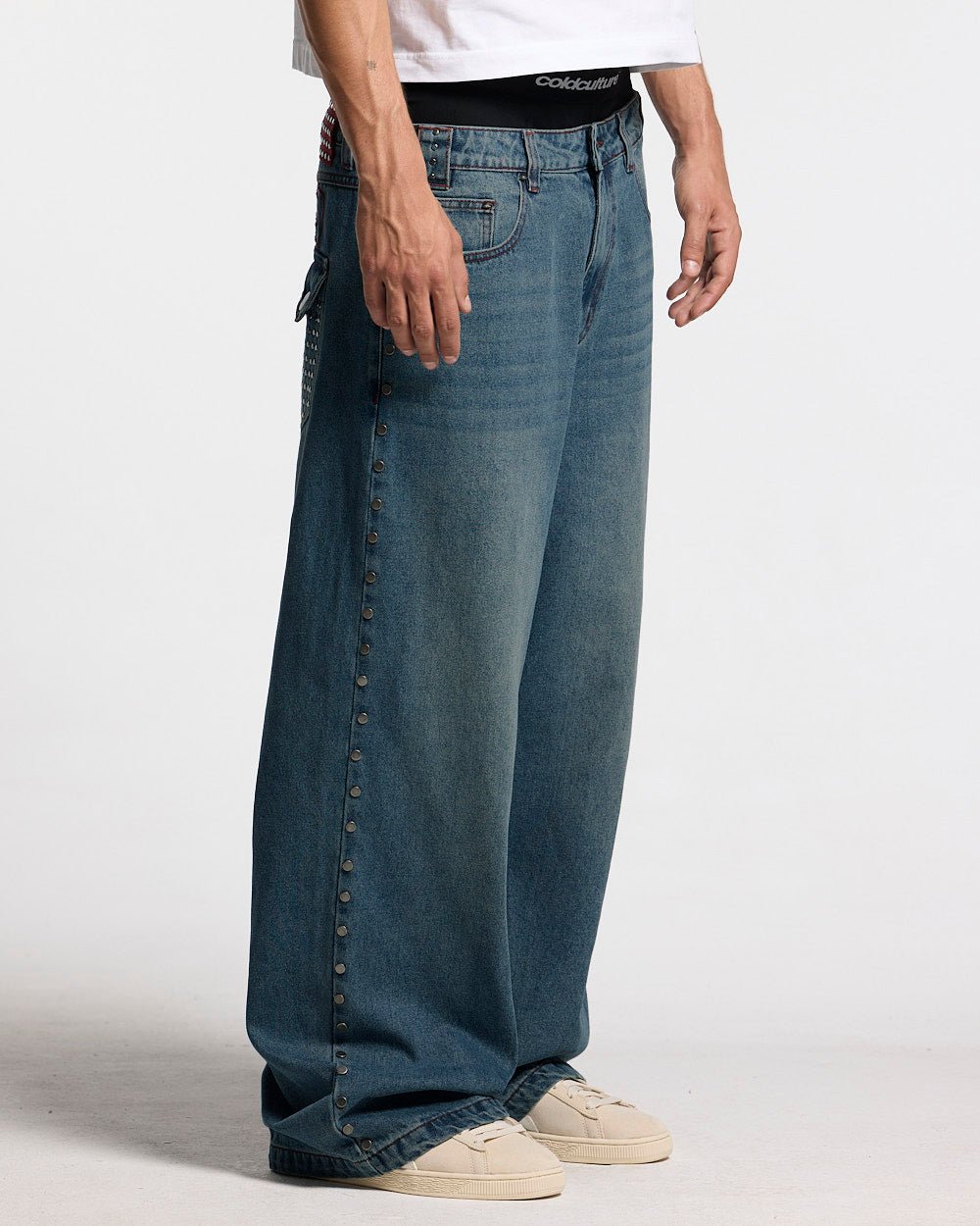 STUDS PANTS LIGHT BLUE DENIM