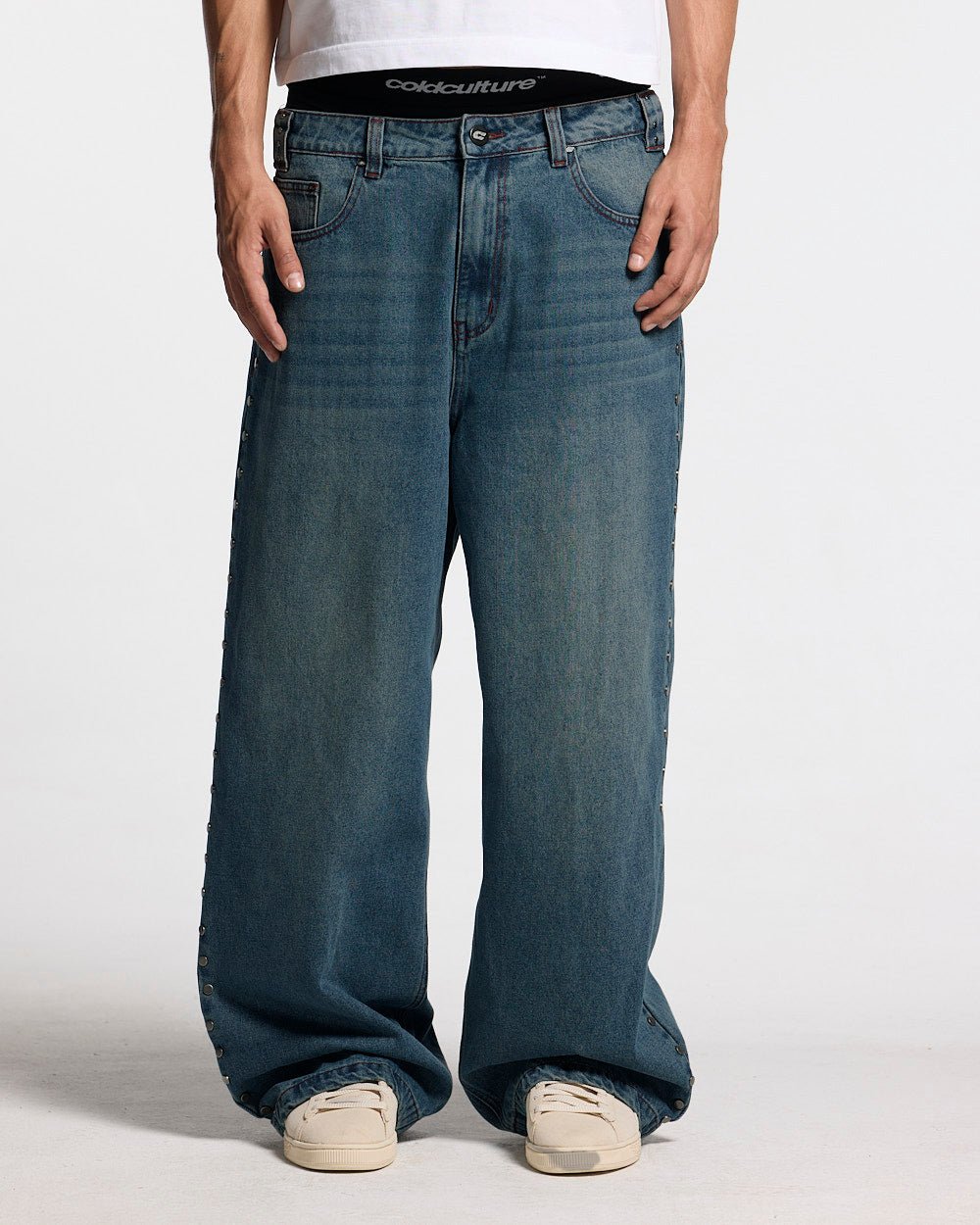 STUDS PANTS LIGHT BLUE DENIM - Cold Culture #man