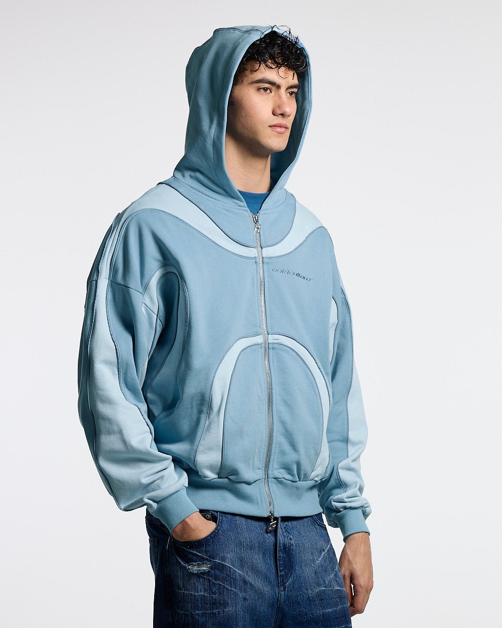 TAKE OFF FLEECE ZIP HOODIE LIGHT BLUE - Cold Culture