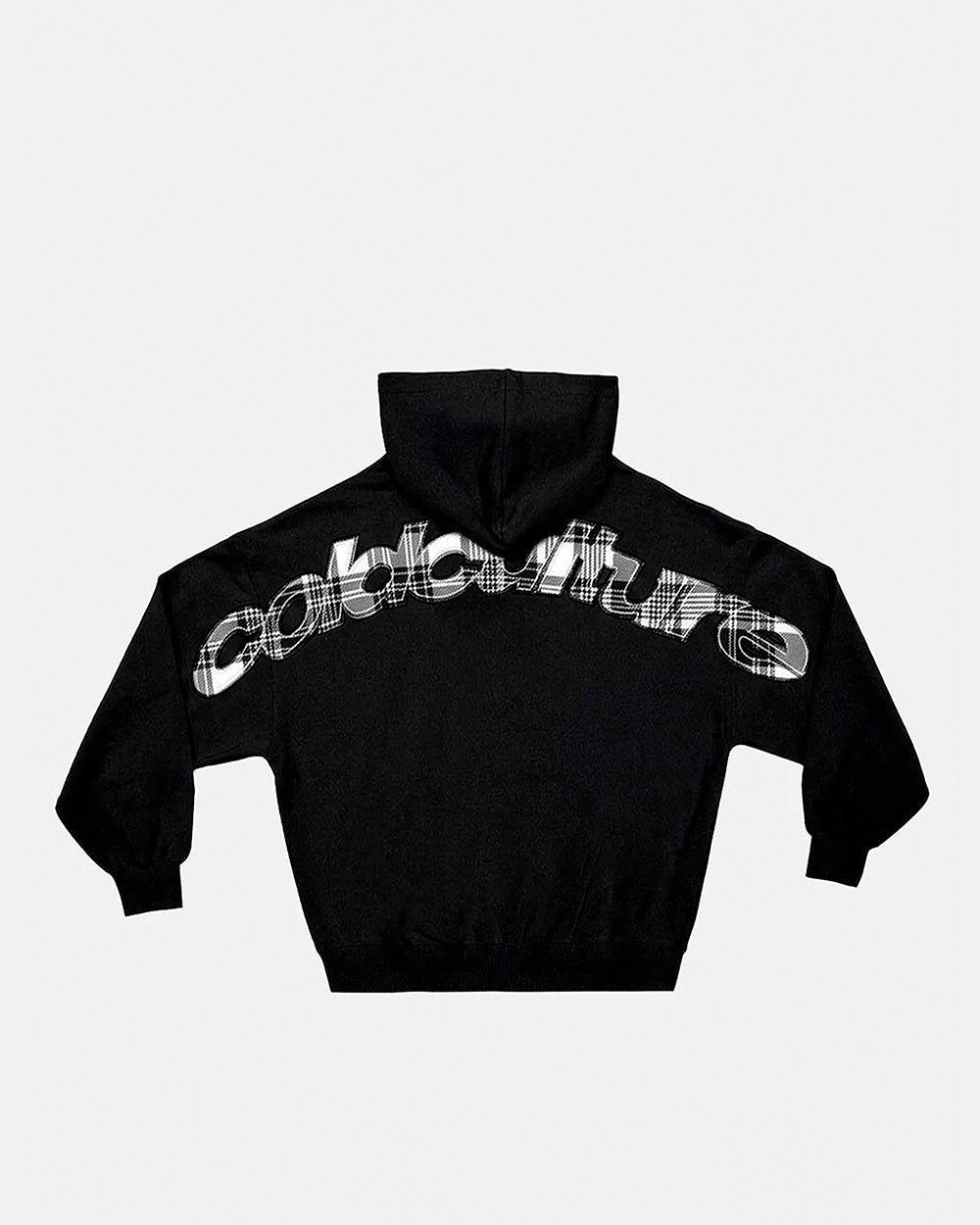 TARTAN CURVED HOODIE BLACK - Cold Culture