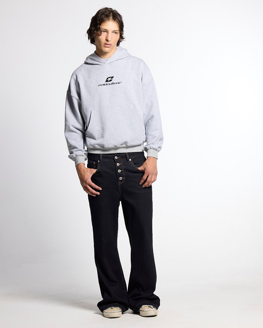 TARTAN DISTRESS CURVED HOODIE HEATHER GREY - Cold Culture