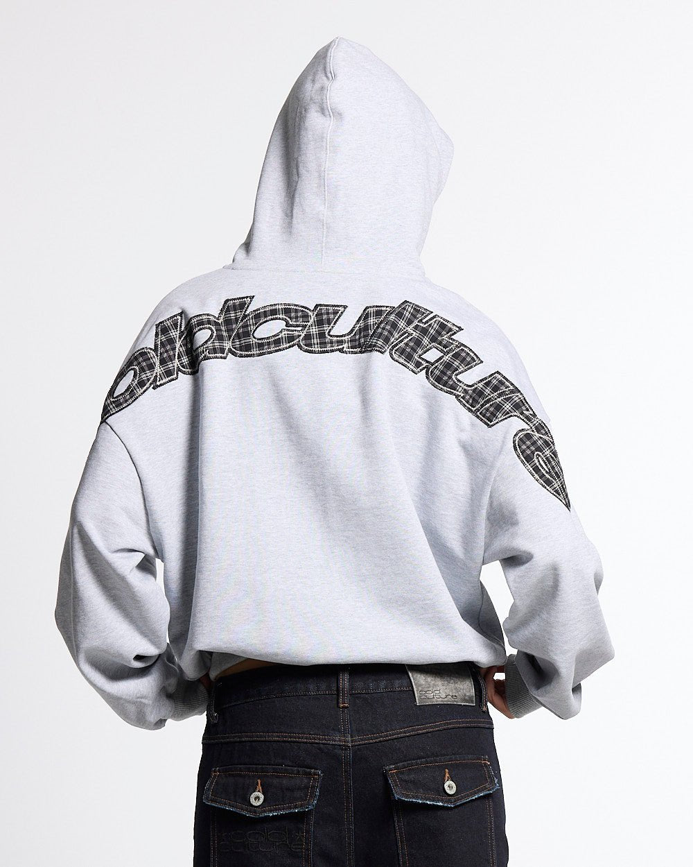 TARTAN DISTRESS CURVED HOODIE HEATHER GREY - Cold Culture