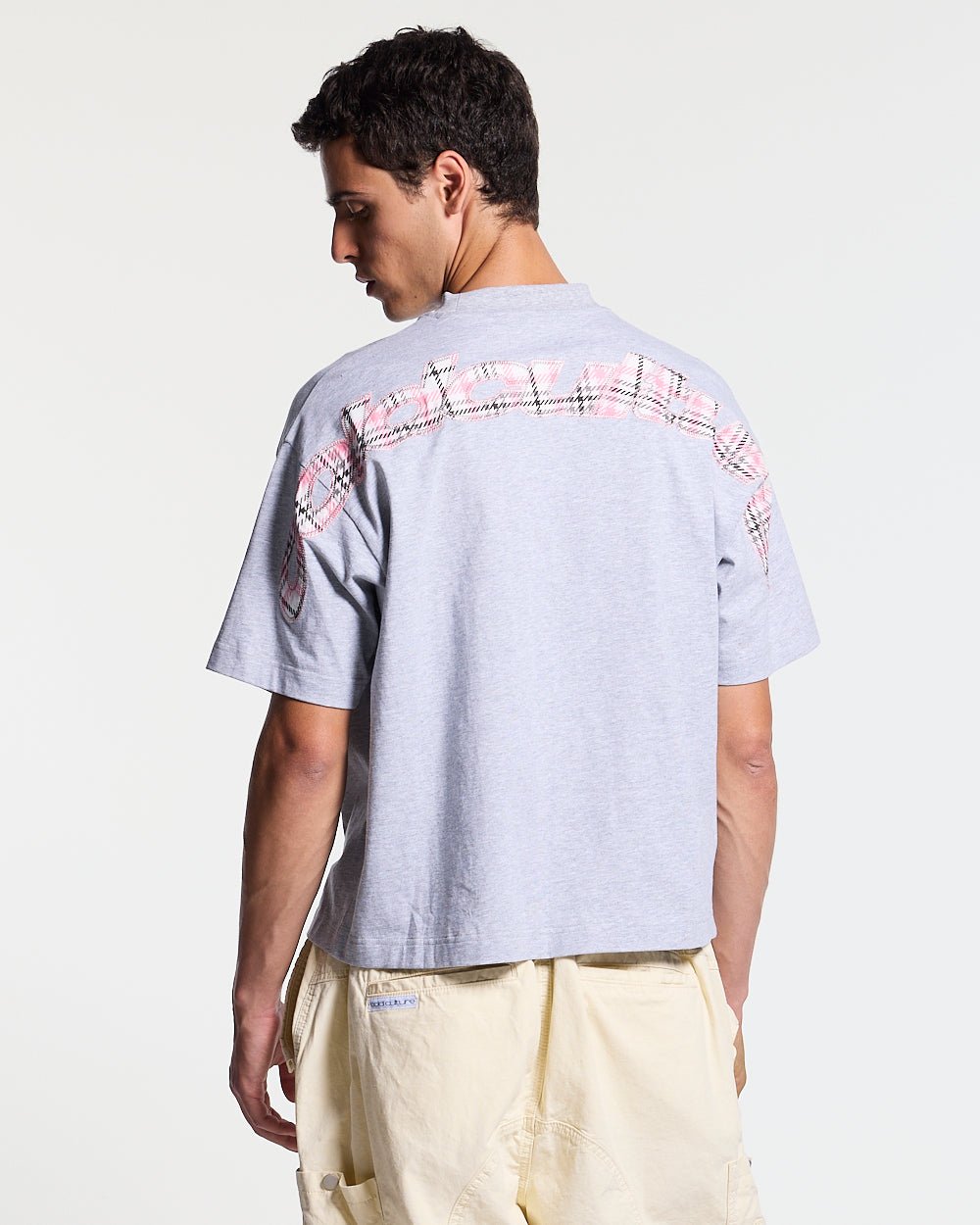 TARTAN DISTRESS CURVED TEE GREY - Cold Culture