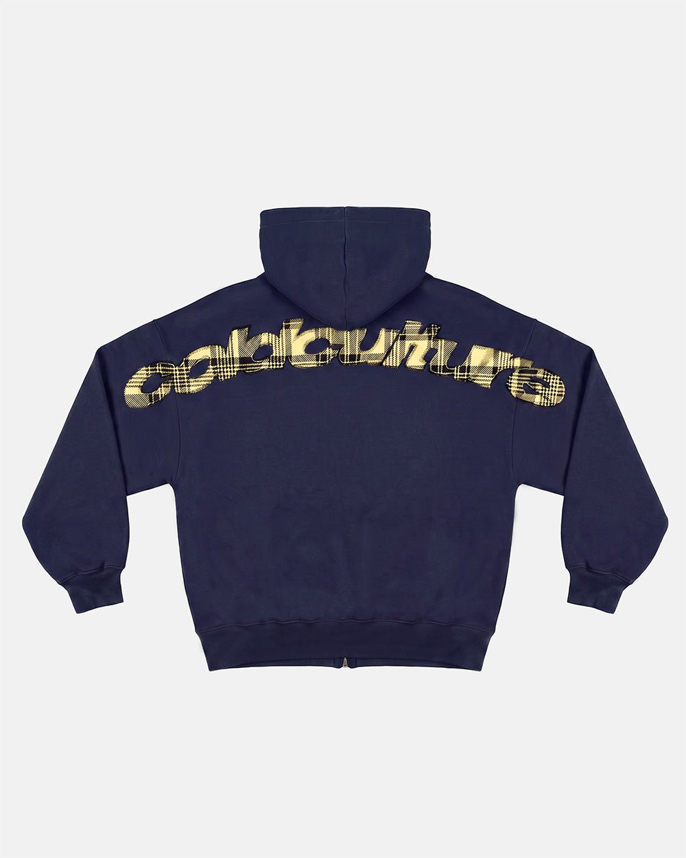TARTAN DISTRESS CURVED ZIP HOODIE BLUE - Cold Culture