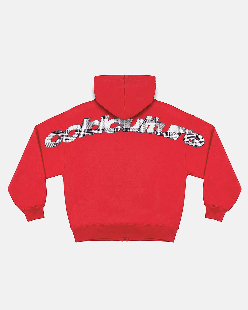 TARTAN DISTRESS CURVED ZIP HOODIE RED - Cold Culture