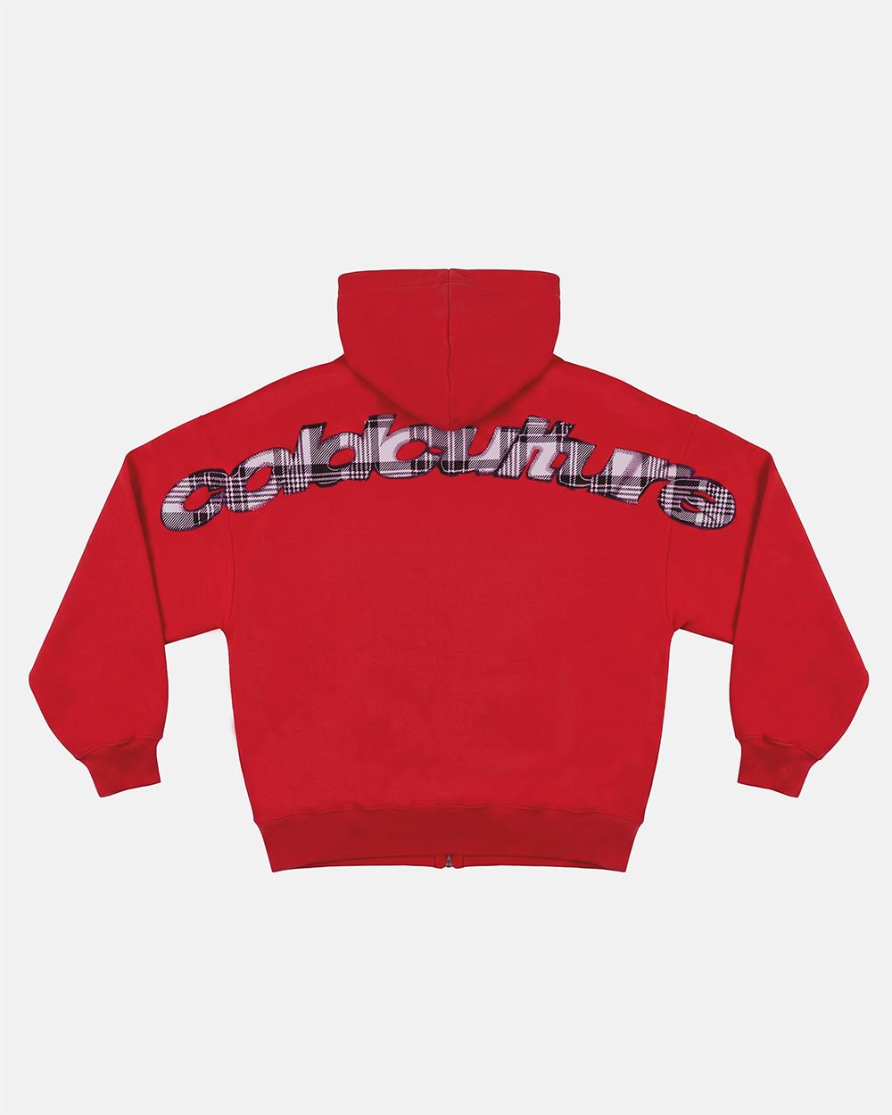 TARTAN DISTRESS CURVED ZIP HOODIE RED - Cold Culture