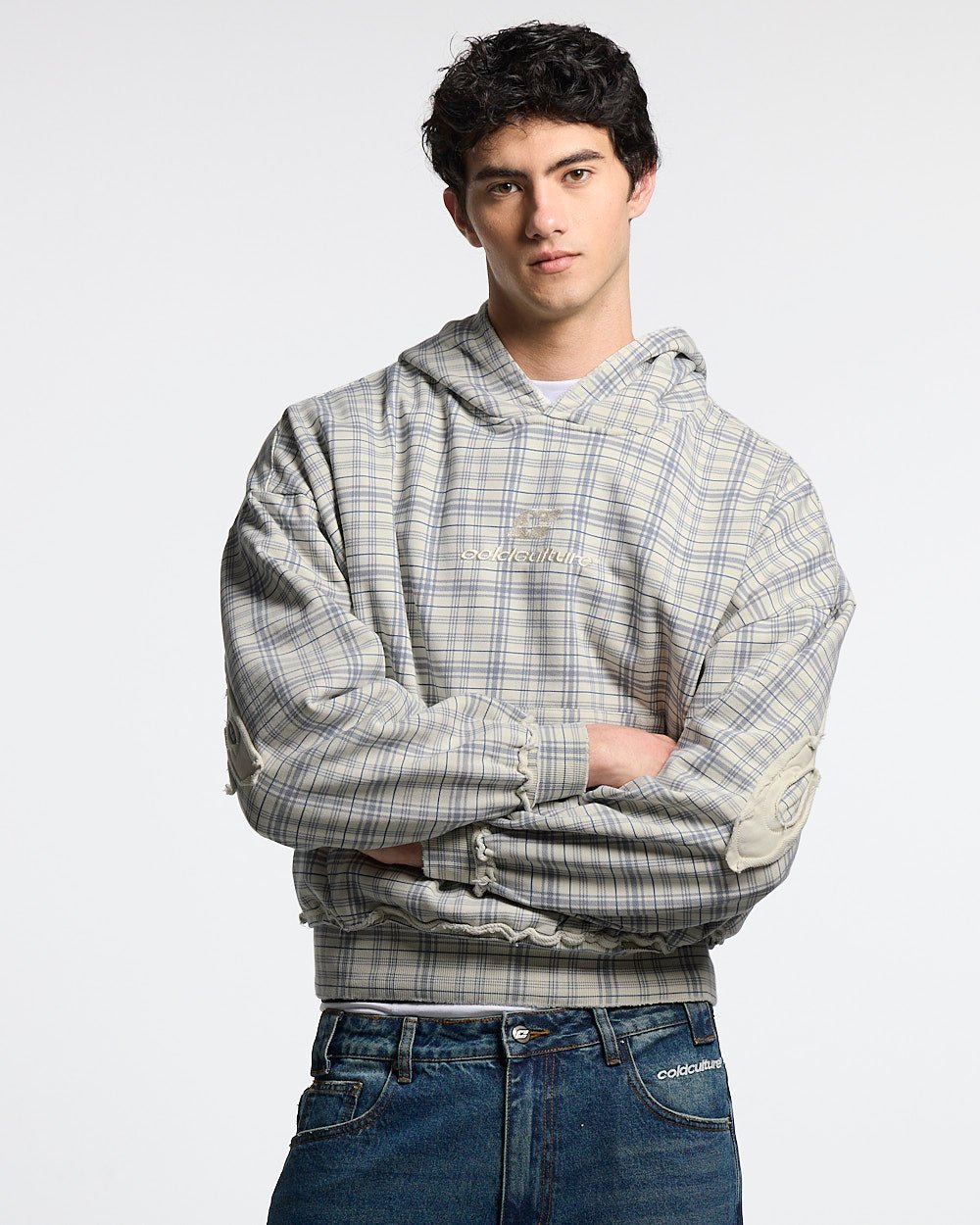 TARTAN HOODIE WHITE & MIX OF BLUES - Cold Culture