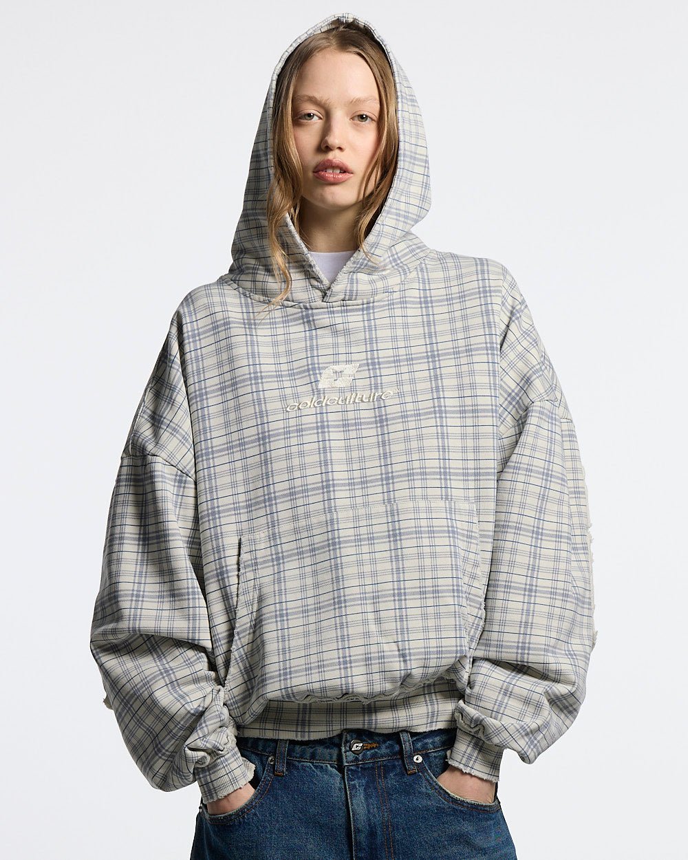 TARTAN HOODIE WHITE & MIX OF BLUES - Cold Culture