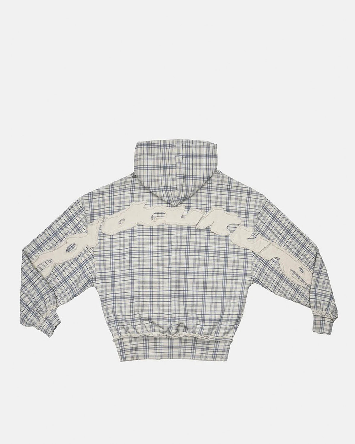 TARTAN HOODIE WHITE & MIX OF BLUES - white and blue tartan hoodie, back view - Cold Culture #packshot