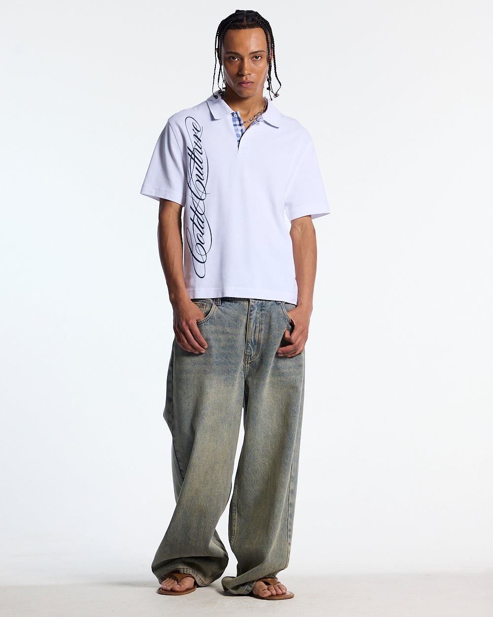 TARTAN SCRIPT POLO WHITE - Cold Culture