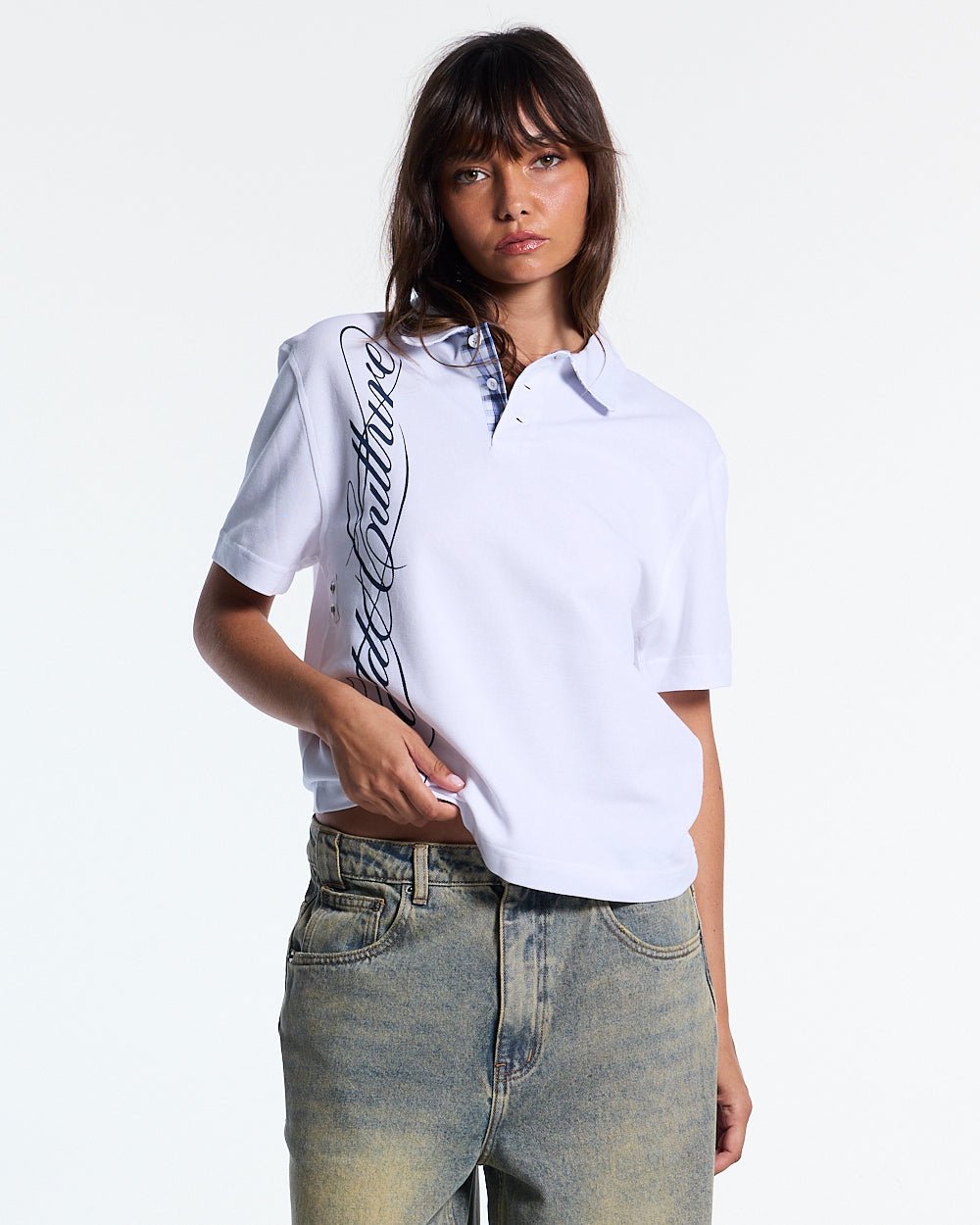 TARTAN SCRIPT POLO WHITE - Cold Culture