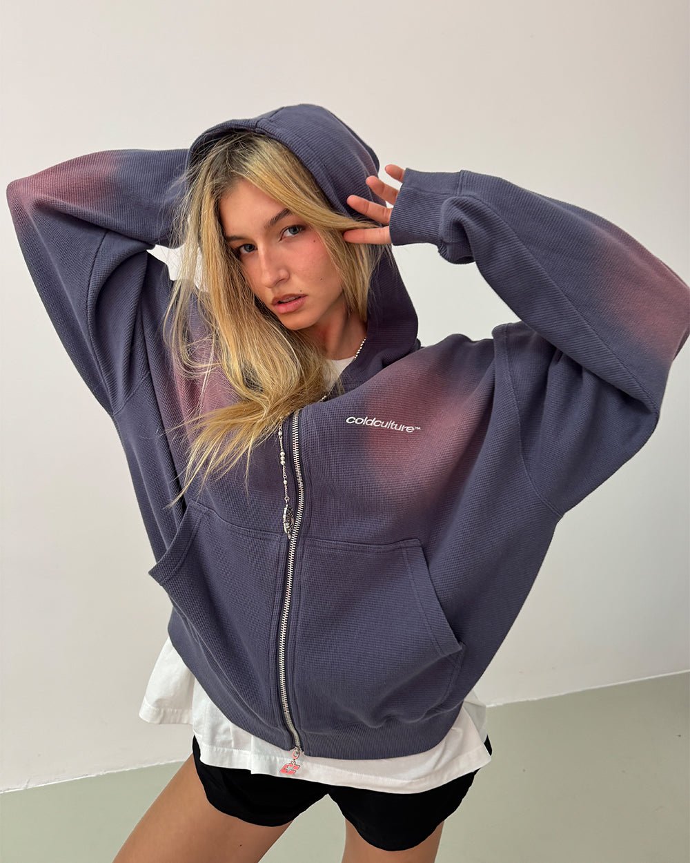 THERMAL ZIP HOODIE BLUE