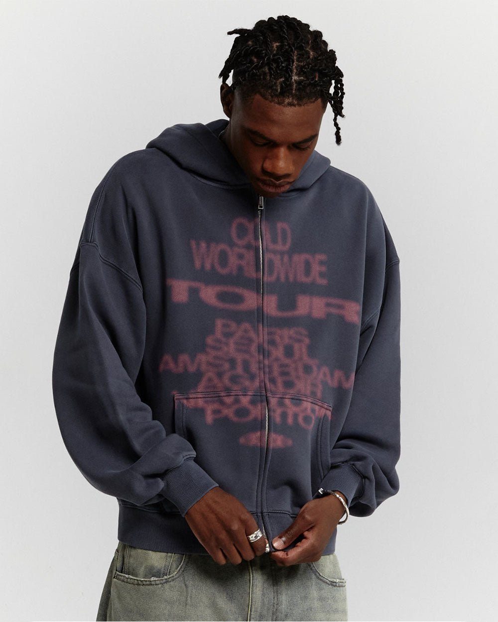 TOUR ZIP HOODIE DARK BLUE - COLD CULTURE