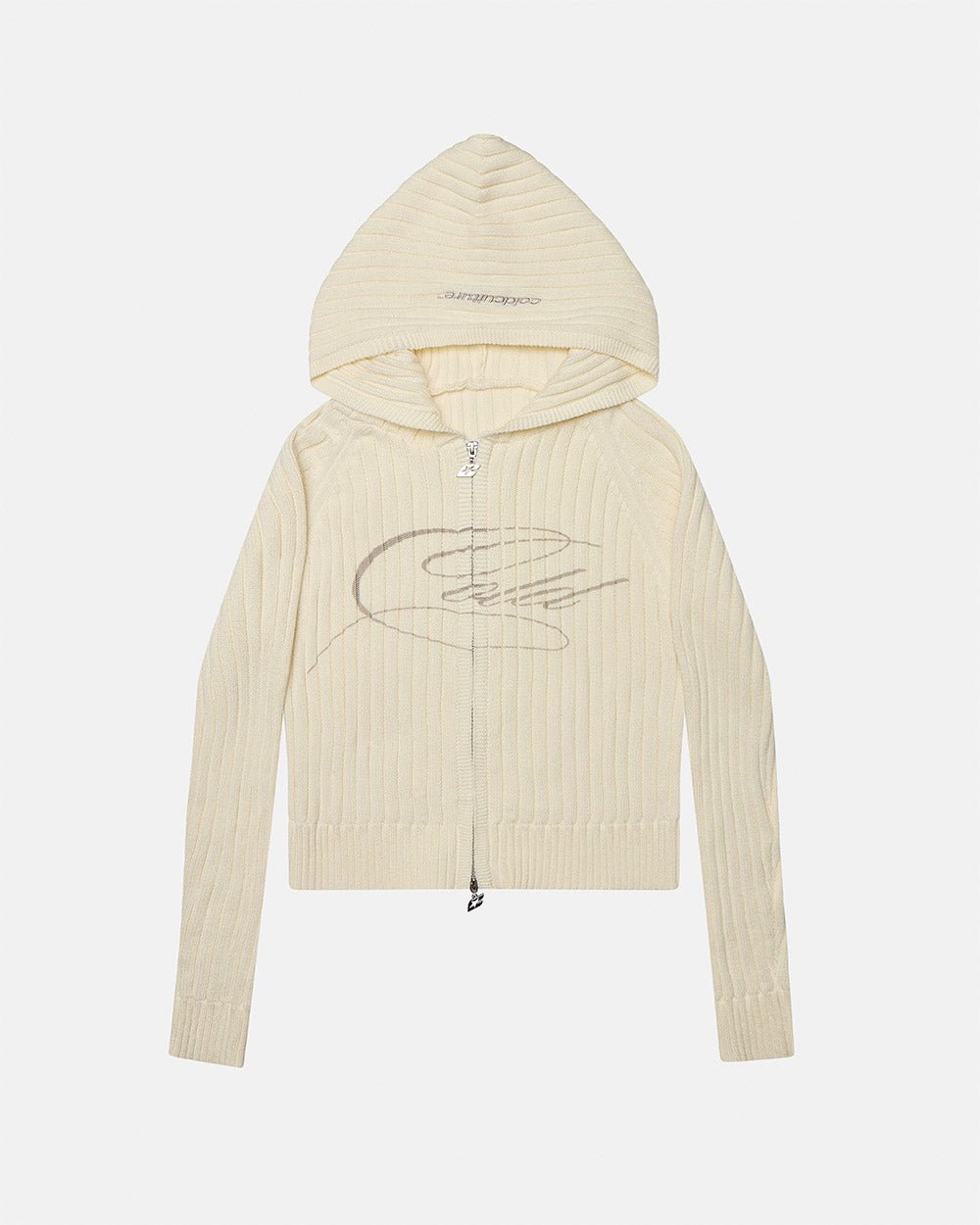 TRACK HOOD ZIP KNIT OFF - WHITE - Cold Culture
