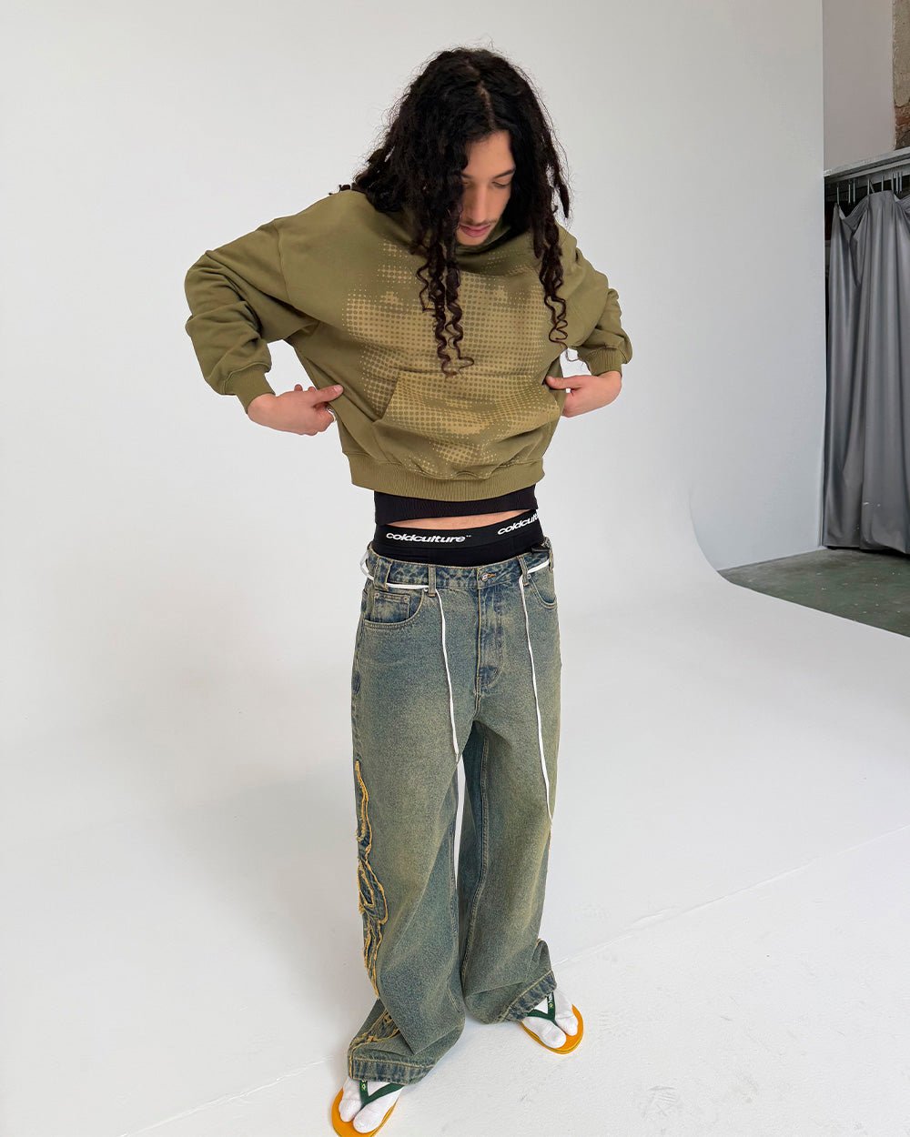 TRIBAL DISTRESSED V2 PANTS GREEN WASHED DENIM - Cold Culture