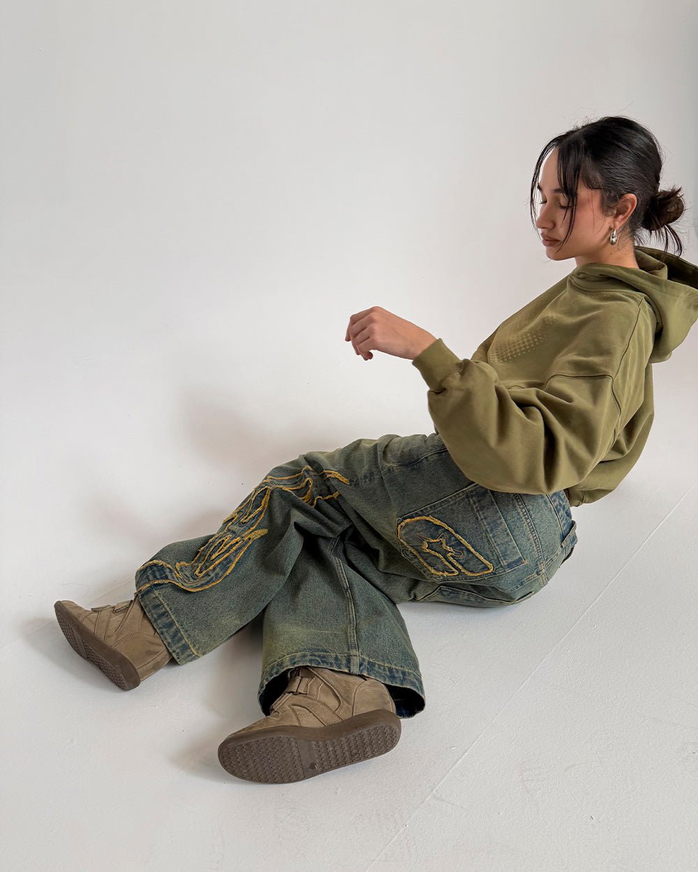 TRIBAL DISTRESSED V2 PANTS GREEN WASHED DENIM - Cold Culture