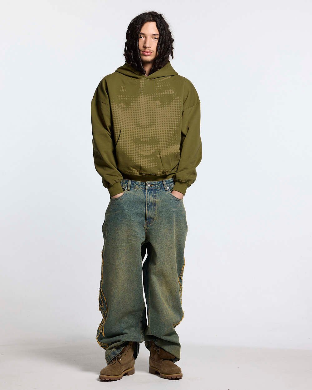 TRIBAL DISTRESSED V2 PANTS GREEN WASHED DENIM - Cold Culture