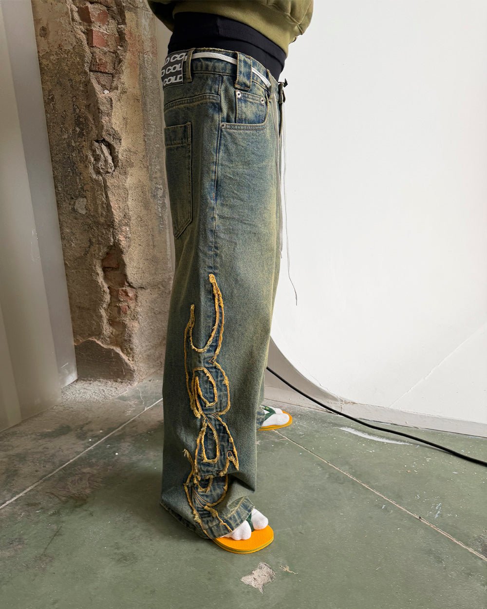 TRIBAL DISTRESSED V2 PANTS GREEN WASHED DENIM - Cold Culture