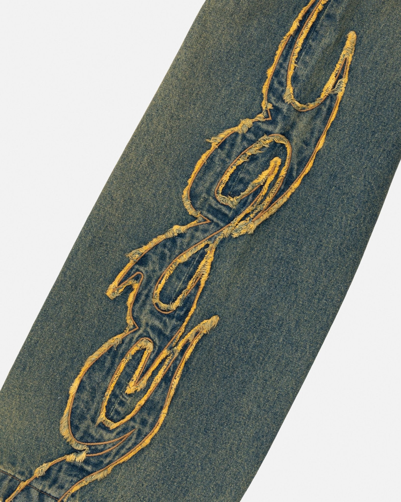 TRIBAL DISTRESSED V2 PANTS GREEN WASHED DENIM - Cold Culture