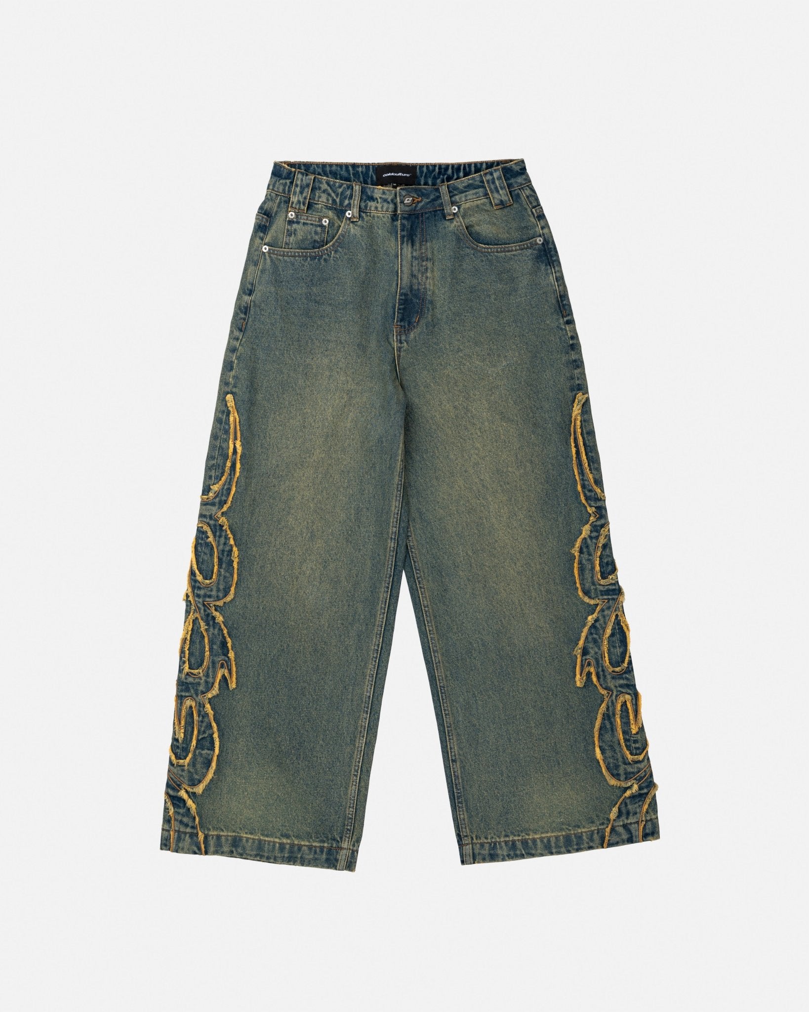 TRIBAL DISTRESSED V2 PANTS GREEN WASHED DENIM - Cold Culture
