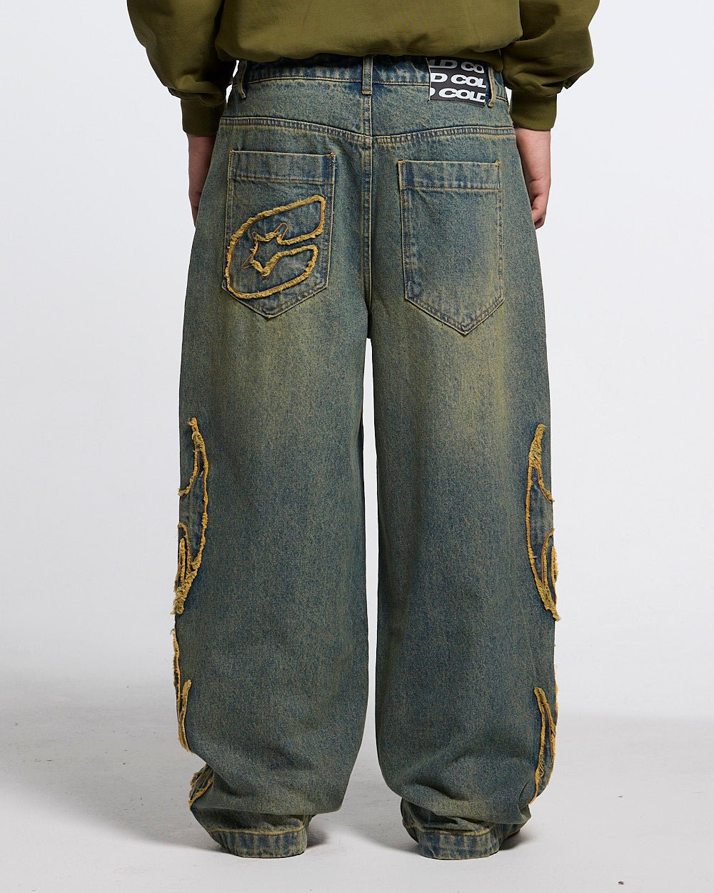 TRIBAL DISTRESSED V2 PANTS GREEN WASHED DENIM - Cold Culture