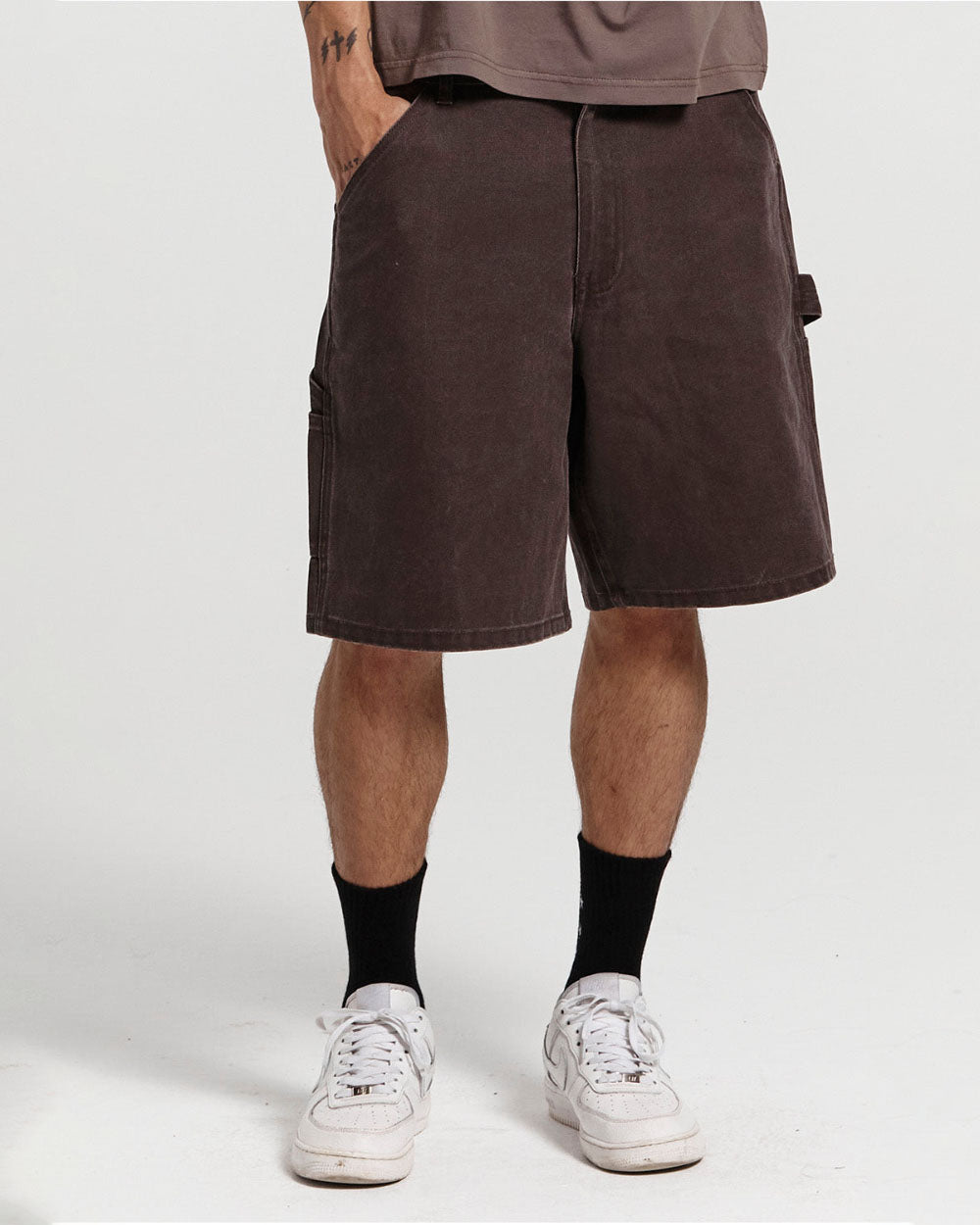 V1 CARPENTER SHORTS STONE WASHED DARK BROWN - COLD CULTURE