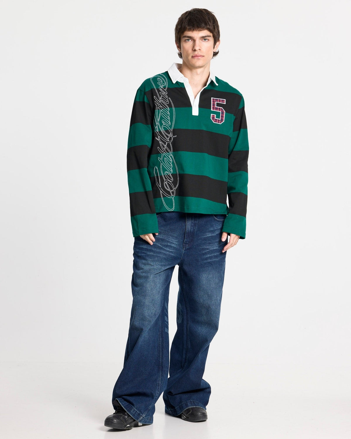 WINDSOR LONGSLEEVE POLO BLACK AND GREEN - Cold Culture