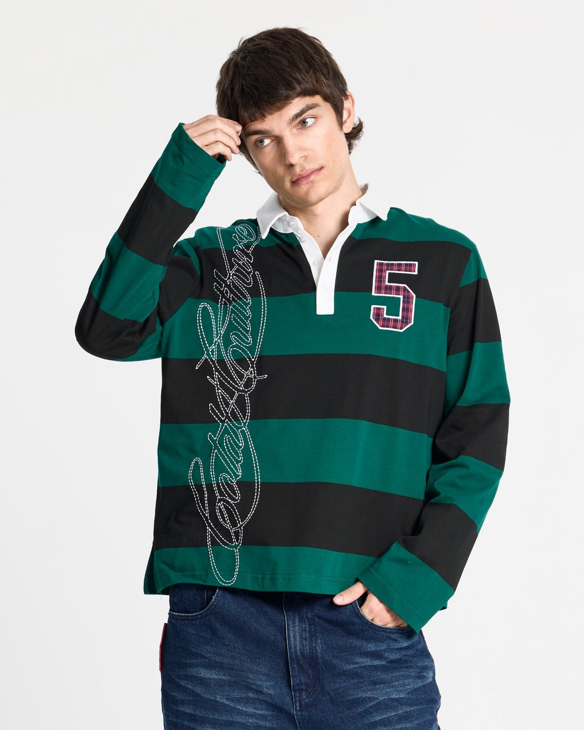 WINDSOR LONGSLEEVE POLO BLACK AND GREEN - Cold Culture