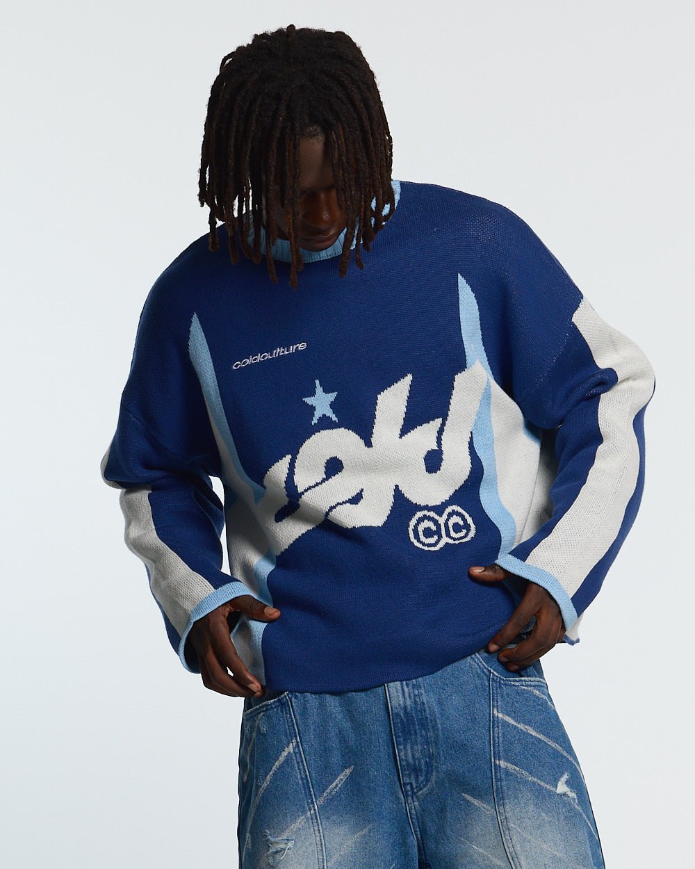 ミュージシャン p(R)ojectRLogo Knit Sweater WINNER KNIT BLUE