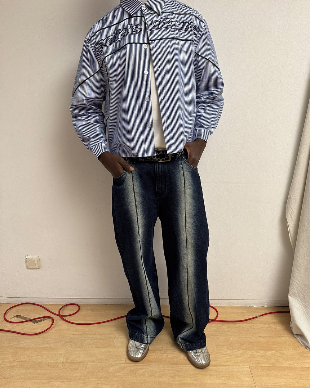 WORLDWIDE LONGSLEEVE SHIRT BLUE & WHITE - Cold Culture