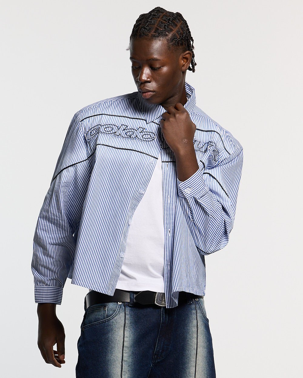 WORLDWIDE LONGSLEEVE SHIRT BLUE & WHITE - Cold Culture